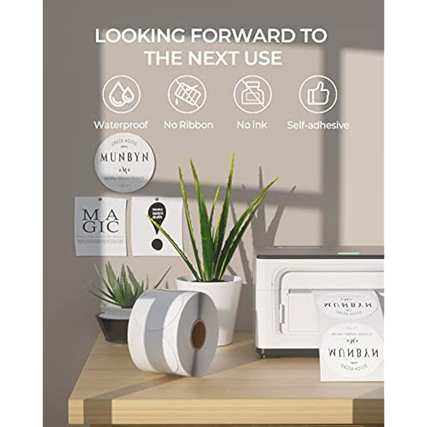 MUNBYN 50 x 50mm Circle Thermal Sticker Labels, Self-Adhesive Round Direct Thermal Labels, Multi-Purpose Roll Thermal Stickers for Business