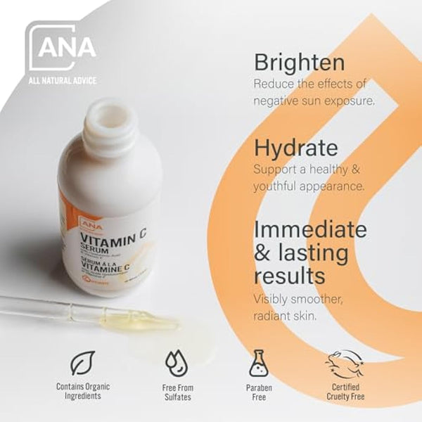 All Natural Advice Vitamin C Serum For Face with Hyaluronic Acid & Vitamin E – Facial Serum - Organic Face Care -Proud Canadian Company (60ml / 2oz)