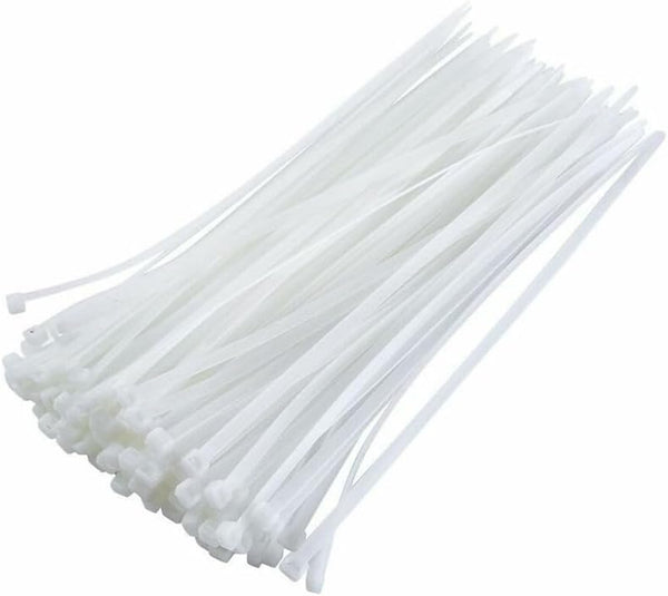 PARENCE. - Set of 100 Plastic Cable Ties - 100 Pieces, Clamps, Flanges, Rislan - 100x2,5mm, White