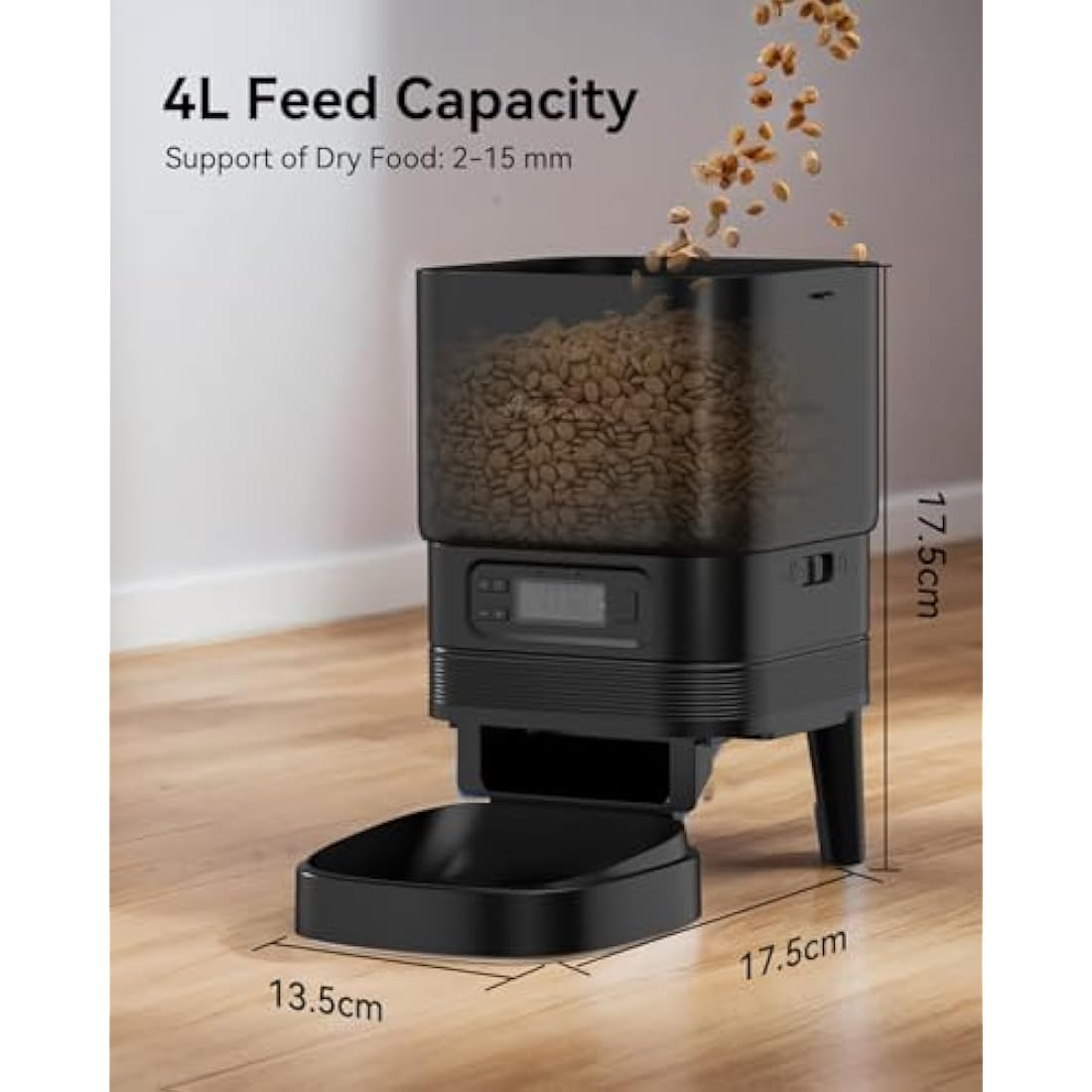 APETDOLA Automatic Cat Feeder, 4L Pet Food Dispenser with Timer, Cat Feeder with 1-6 Meals per Day, Dual Power Supply (AC/DC), Voice Recorder, Automatic Feeders for Cats and Puppy - FD30(Black)