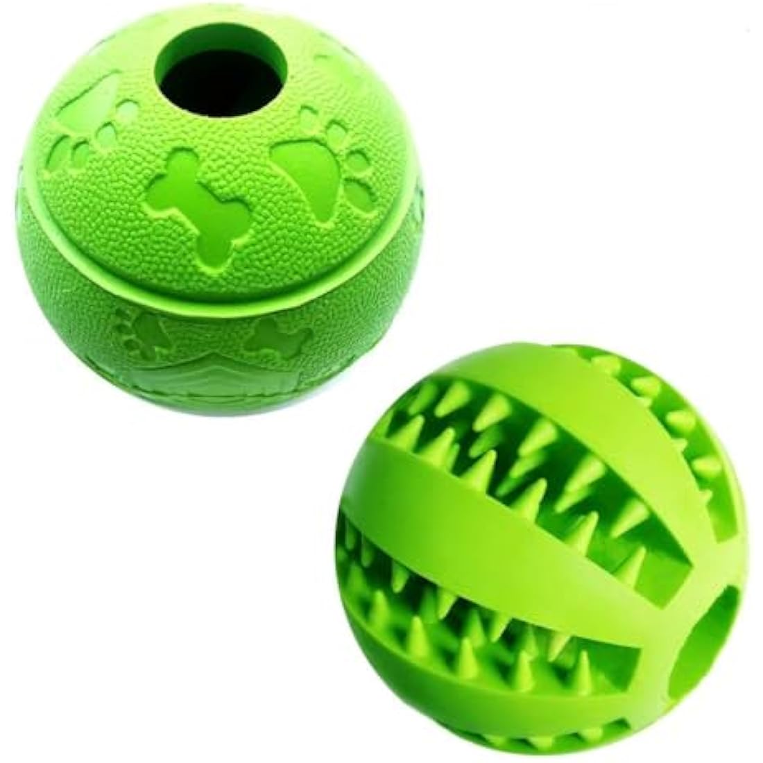 Feixun Dog Treat Toy Ball, Rubber Dog Food Ball,Dog Tooth Cleaning Toy Ball, Interactive Dog Toys 7.6-8.1cm (1*Green Type A + 1* Green Type B)