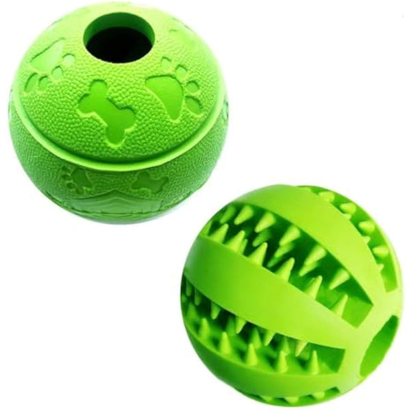 Feixun Dog Treat Toy Ball, Rubber Dog Food Ball,Dog Tooth Cleaning Toy Ball, Interactive Dog Toys 7.6-8.1cm (1*Green Type A + 1* Green Type B)