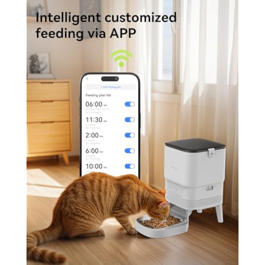 APETDOLA Automatic Cat Feeder, 4L Smart Food Dispenser with 2.4GHz WiFi & App Control, 10-Meal Customization, Dual Power (AC/DC), Voice Recorder, Automatic Feeders for Cats and Puppy - FDG30 (White)