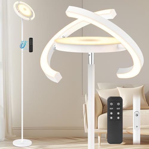 FIMEI Floor Lamp, Stepless Dimming & 3000K - 6000K Color Temperatures, Remote/Touch Independent Control, Eye-Protecting, Uplighter Floor Lamp for Living Room, Central Lamp Upward, White