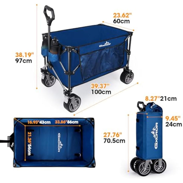 GXCROR Folding Trolley Cart 200L Collapsible Wagon 330 lbs Capacity Heavy Duty Outdoor Beach Wagon with Big Wheels for Camping Beach Garden