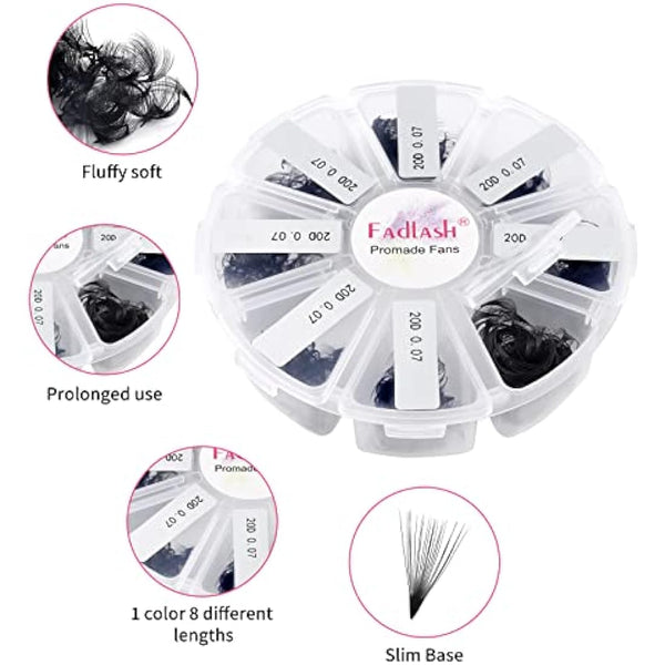 Fadlash Preade Fan Eyelash Extensions 20D 0.07mm D Curl MIX 9-16mm Handmade Promade Loose Fans Lash Loose Fans Pre Made Volume Lashes