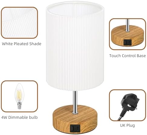 Aomeya Touch Bedside Table Lamp, Dimmable Touch Control Nightstand Lamps with USB-C＆USB-A Charging Ports,with White Fabric Shade for Bedroom Living Room Office,Dimmable Bulb Included