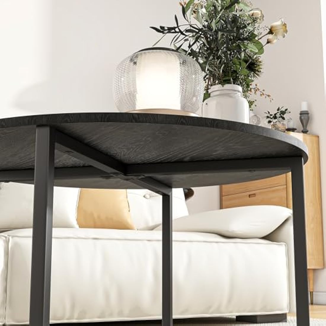 HOJINLINERO Round Coffee Table Tea Table End Table Sofa Table for Living Room with Metal Legs,Cocktail Table with Wood Look Accent Furniture,Easy To Assemble,Black