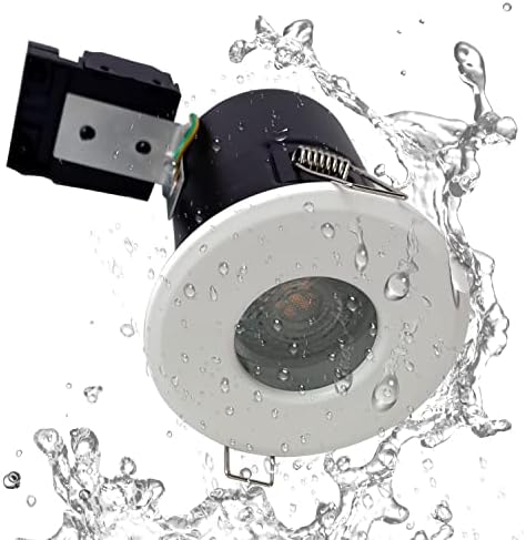 4XSweier Fire Rated GU10 White Downlights,IP65 Waterproof 5W Warm White 3000k Spotlight,90 Minute Fire Rated LED Recessed Ceiling Lights,230V GU10 Downlights,Cut-Out 70mm.