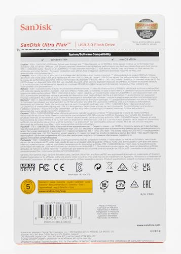 SanDisk Ultra Flair 256GB USB 3.0 Flash Drive, USB Stick, memory stick with transfer speeds up to 150MB/s Read, Durable, Sleek Metal Casing, Silver/Black