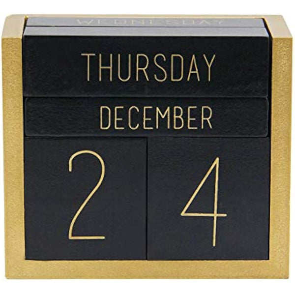 Juegoal Wooden Perpetual Calendar, Wooden Block Daily Calendar Office Desk Accessories (Black)