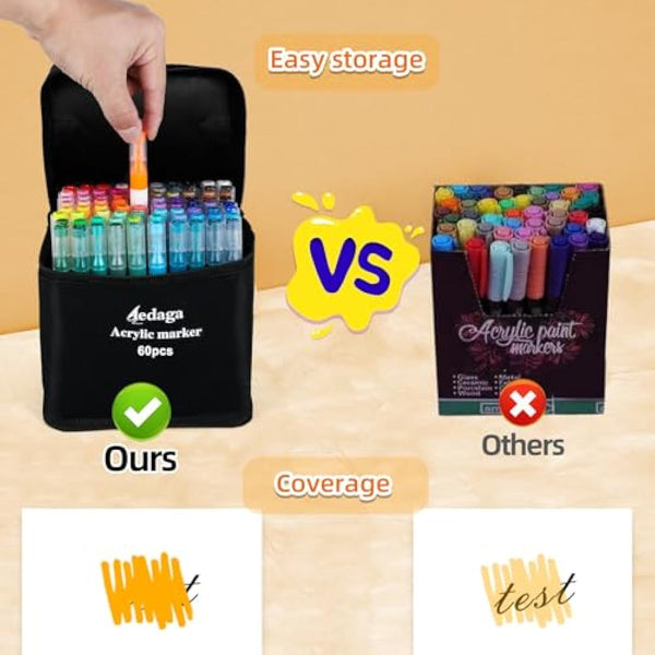 60 Colours Numbered Acrylic Paint Pens with Free App, Dual Tip Acrylic Paint Markers with Brush Tip and Fine Tip for Adults, Kids, Eggs, Wood, Rock, Canvas, Plastic, Stone, Glass, Ceramic