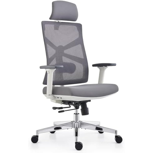 HOLLUDLE Ergonomic Office Chair with Adaptive Backrest, High Back Computer Desk Chair with 4D Armrests, Adjustable Seat Depth, Lumbar Support and 2D Headrest, Swivel Task Chair, White