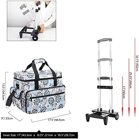 Teamoy Sewing Machine Trolley Bag, Detachable Trolley Case on Wheels with Bottom Wood Pad, Compatible with Singer, Brother and Most Standard Machines and Accessories