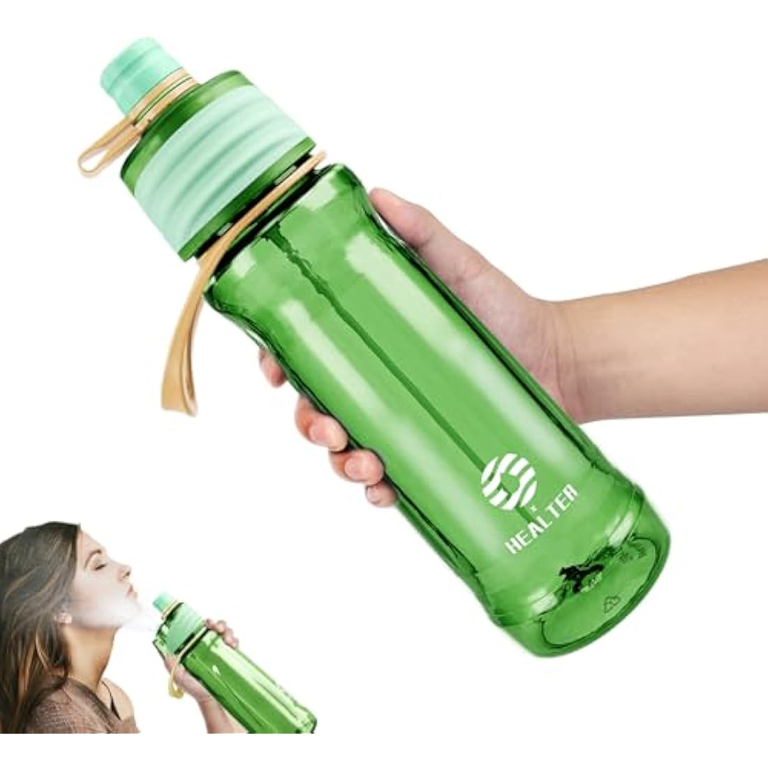 Healter 950ml Spray Water Bottles for Kids Water Bottle with Spray Mist Leakproof Misting Drinking Bottle for Cycling Hiking Climbing Outdoor Sport Hydration Cooling(Green)