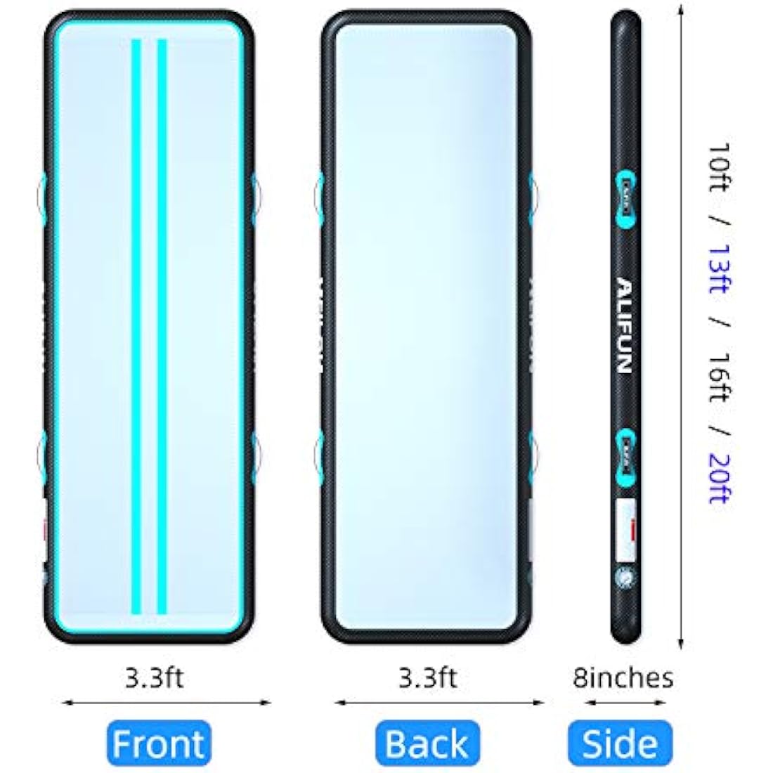 ALIFUN Inflatable Air Tumbling Mat Gymnastics Tumble Mat 6FT 10FT 13FT 16FT 20FT Training Mat Thick 10CM 20CM with Electric Air Pump