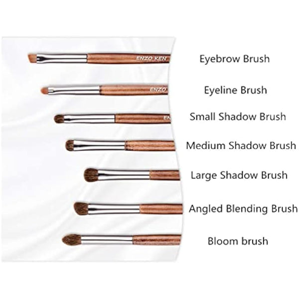ENZO KEN Natural Pony Hair Eye Shadow Brush Set, Small Eyeshadow Brushes Set, Eye Makeup Brushes Set Professional, Small Nose Contour Brush, Angled Eyeshadow Brush, Eyeshadow Blending Brushes