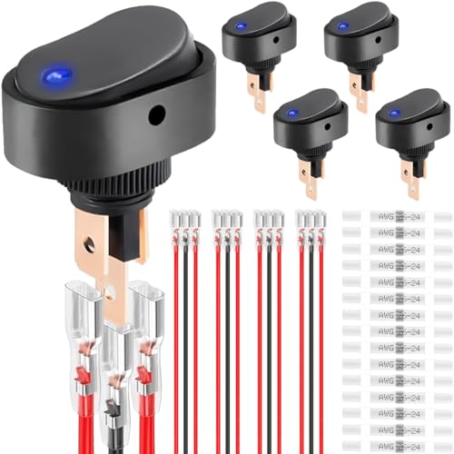 DAOKAI LED Lighted Rocker Switch 12V 30A SPST 3 Pin ON Off Toggle Switch Illuminated Red Lighted Oval Shaped Switch for Automotive Truck RV Boats - 5pcs