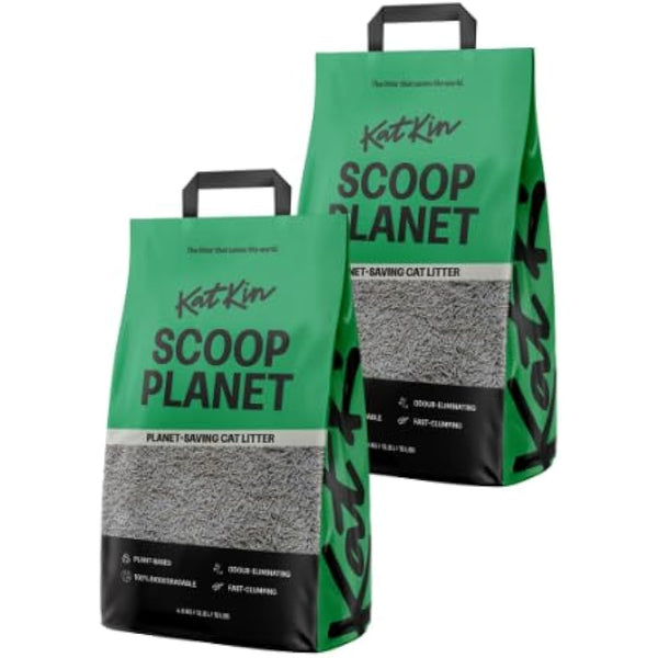 KatKin Scoop Planet Litter (2x4.5kg/12.8L bag): KatKin's upgraded Tofu litter, Plant-Based, 100% Biodegradable, Non-Tracking, Clumping Cat Litter Made With Non-Toxic, Eco-Friendly Pea fibre & Millet