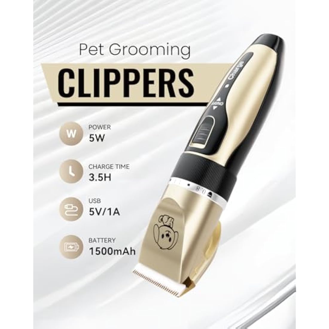 Dog Clippers, Rechargeable Low Noise Cordless Pet Clippers, with 4 Guide Combs and Cleaning Brush Nail Kits