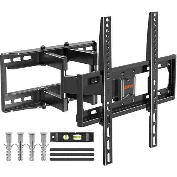 ELIVED TV Wall Bracket Tilt and Swivel TV Mount for Most 26"-65" LCD, LED, OLED Flat/Curved TVs with Max. VESA 400x400mm up to 40KG, Full Motion Wall Mount with Strong Double Arms, EV010
