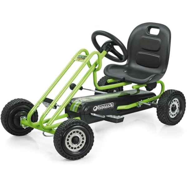hauck Lightning, Green - Go Kart for Kids Age 4 to 8 up to 50 kg, Girls & Boy Ride-On Race Car with Rubber Tyres, Adjustable Seat, Handbrake, Sturdy Steel Frame