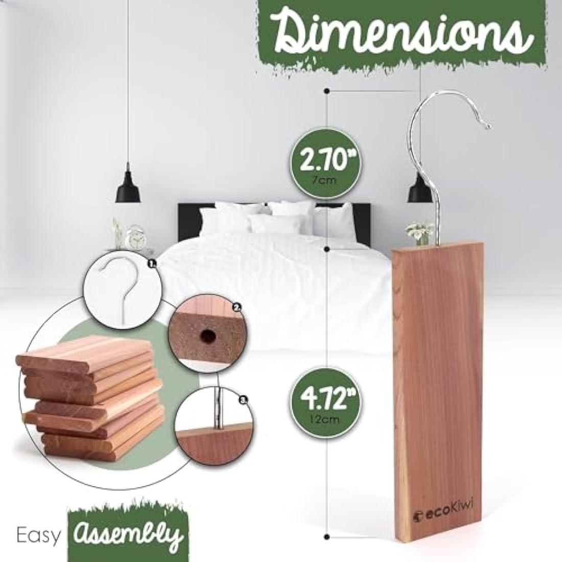 ecoKiwi Moth Repellent for Wardrobes & Clothes - 20 Pack Cedar Wood Hanging Blocks - Cedarwood Moth Repellent Wardrobe Freshener - 100% Natural Oil Storage Moth Repellent for Drawers with Sandpaper