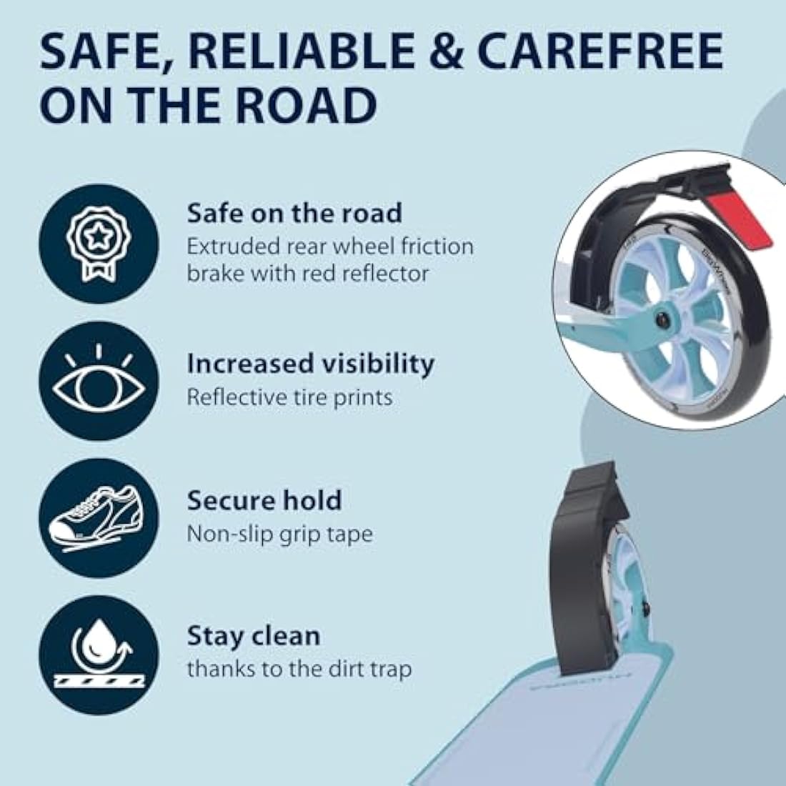 Hudora BigWheel® 180 Advanced Junior safe children's scooter from the age of 3 - Foldable an height-adjustable city scooter with reflectors - For boys & girls up to 60 kg