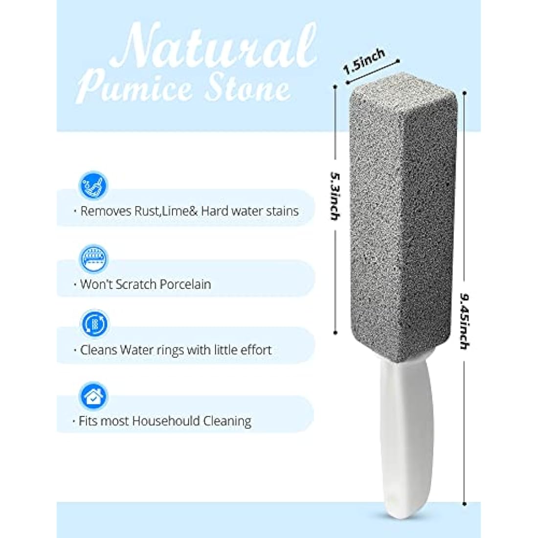 MARYTON Pumice Stone with Handle for Cleaning Toilet Bowl Ring and Hard Water Stains Pack of 2 (Gray)