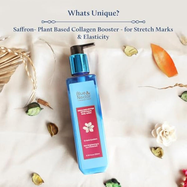 Blue Nectar Stretch Mark & Scar Body Lotion Cream with Cocoa Butter, Shea Butter & Uplifting Rose (12 Herbs, 200 ml)