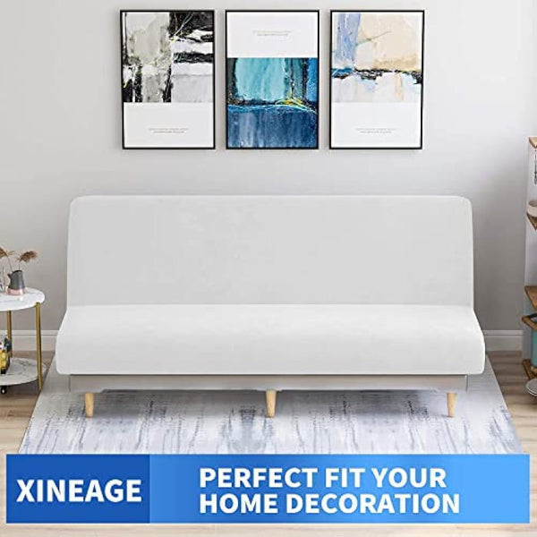 XINEAGE Velvet Futon Cover High Stretch Armless Couch Covers Spandex Fabric Sofa Bed Slipcover Anti Slip Furniture Protector with Elastic Bottom Machine Washable (Futon, White)
