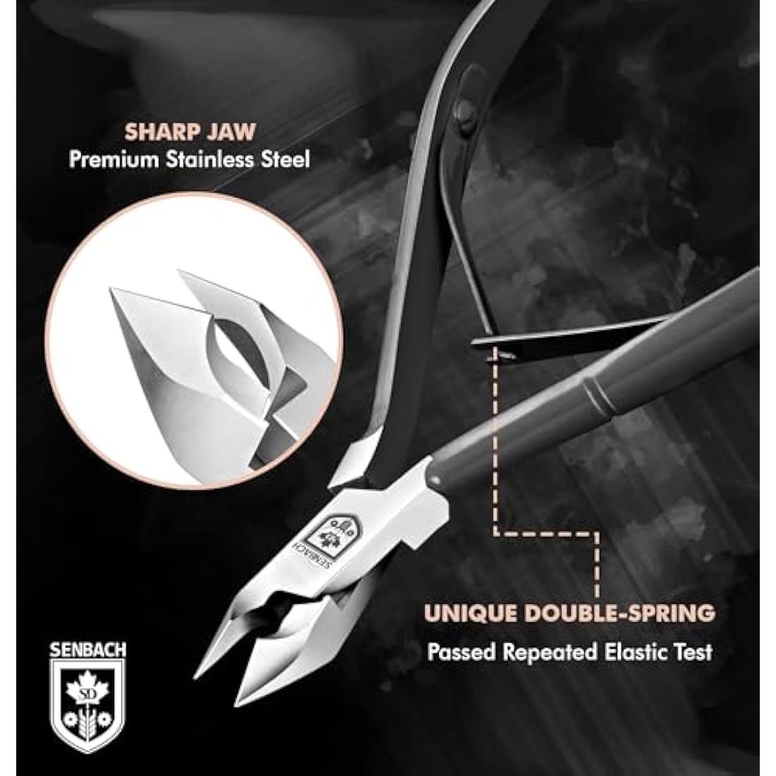 SENBACH Cuticle Trimmer with Pusher, Remover Nipper Professional Stainless Steel Cutter Clipper Durable Pedicure Manicure Tools for Fingernails and Toenails (Black) (1548)