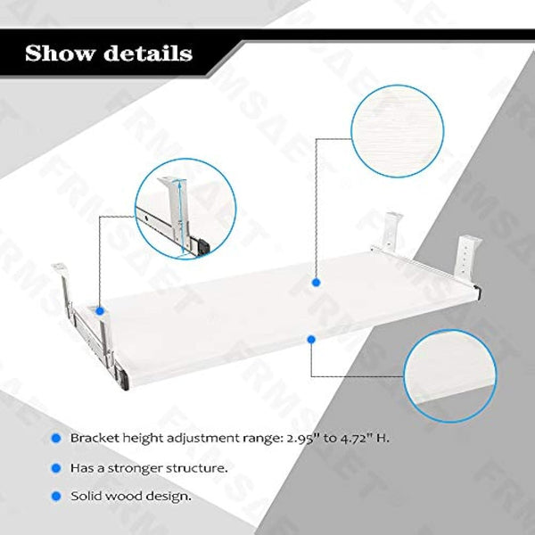 FRMSAET Furniture Accessories Office Product Suits Hardware 20/24/30 inches Keyboard Drawer Tray Wood Holder Under Desk Adjustable Height Platform. (30 inches, White)