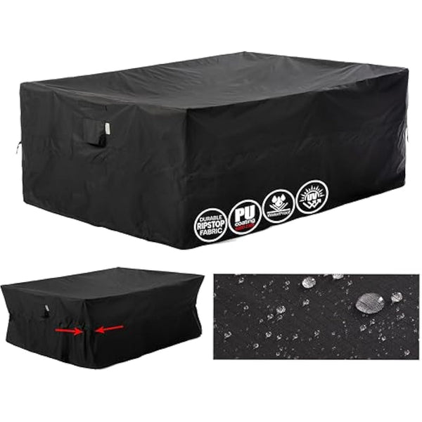 F&J Outdoors Garden Furniture Covers Heavy Duty UV Resistant Tear Resistant Patio Table Cover Waterproof Windproof Sectional Sofa Large Outdoor Furniture Cover, Black, 320x211x84cm