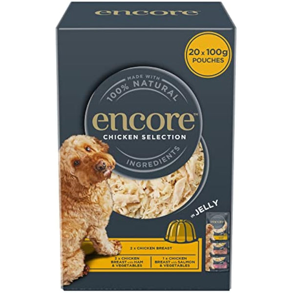 Encore Natural Adult Wet Dog Food, Chicken Selection in Jelly 100g Pouch (4 x (5 x 100g Pouches))