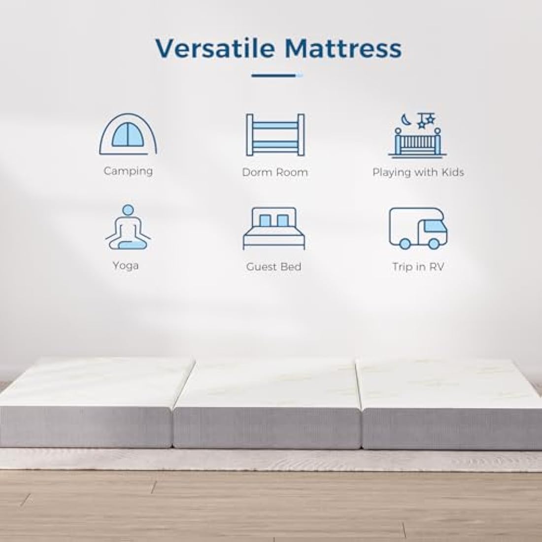 Inofia Folding Mattress Single, 15cm Foldable Memory Foam Mattress with Removable Cover, Guest Trifold Mattress Single Size, Bed in a Box, 100-Night Trial(90x190x15cm)