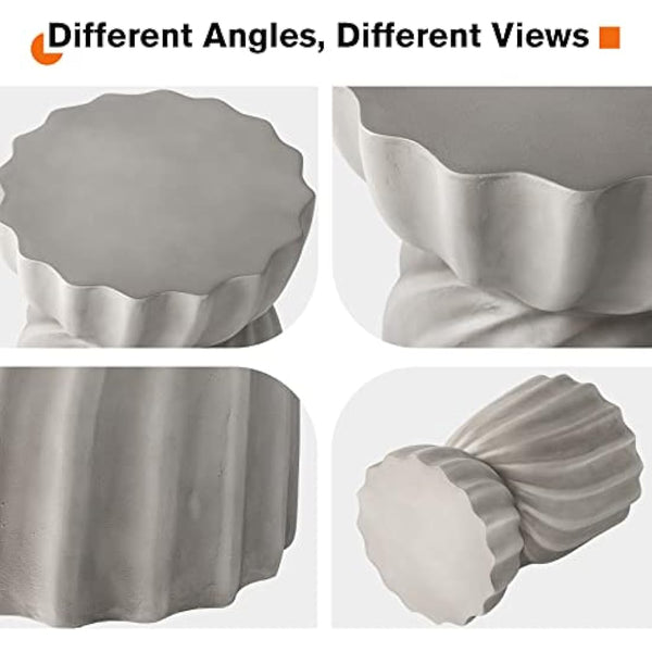 HOMPUS Unique Outdoor Concrete Side Table, Garden Stool, Round Patio MgO End Table, Lightweight Small Accent Table for Indoor Outdoor Use, Patio, Garden, Backyard, Natural Grey