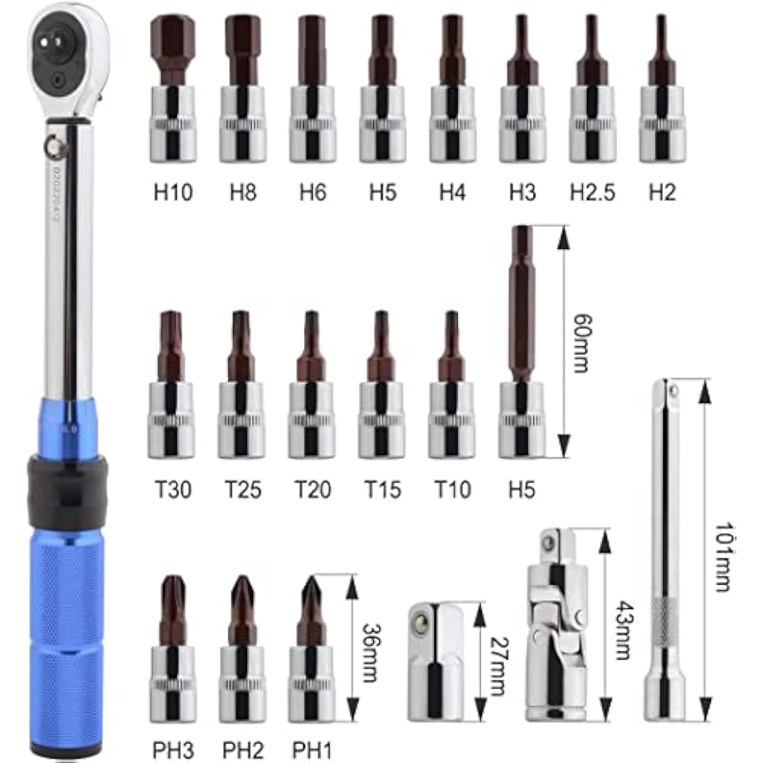 Gunpla 1/4" Drive Torque Wrench Set 21-Pieces Click Dual-Direction Adjustable with Extension Bar Maintenance Kit, Hex Torx Phillips Bits Sockets, 2-24NM Bicycle Repair Sets, 72 Tooth Ratchet Tool