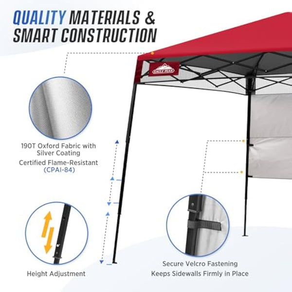 EAGLE PEAK Day Tripper 2.5m x 2.5m Slant Leg Lightweight Compact Portable Canopy w/Backpack Easy One Person Set-up Folding Shelter and 36 Square Feet of Shade (Red)