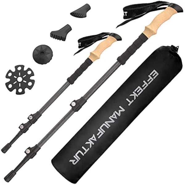 Effekt Carbon Fibre Trekking Poles - Collapsible, Leightweight Hiking Sticks with Cork Handle - Adjustable, Telescopic and Portable Nordic Walking Canes