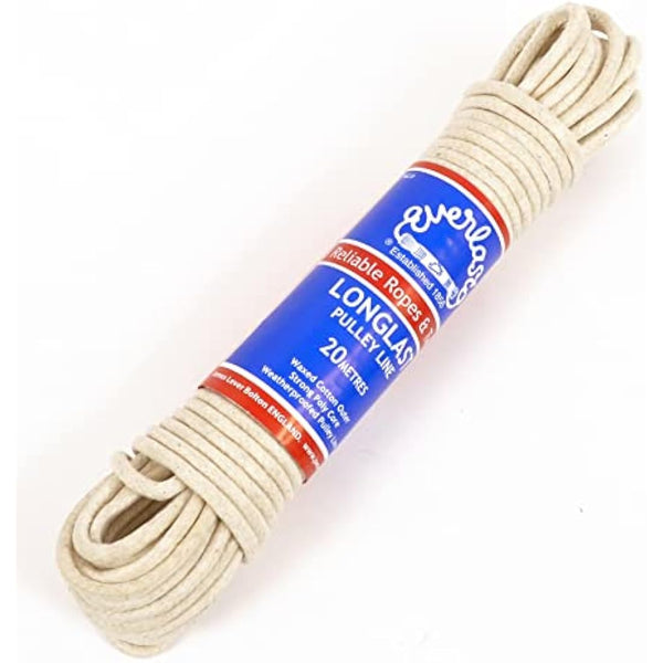 Everlasto 'Longlast' Waxed Weatherproof Cotton Clothesline Pulley Line 6mm x 25M