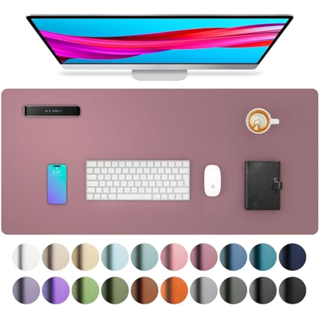 Aothia Leather Desk Protector, Office Mat, Non-Slip PU Leather Blotter, Waterproof Writing Pad for Office and Home (80cm x 40cm, Dark Pink)