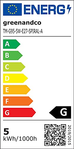 greenandco E27 G95 LED Vintage Filament Bulb 5W Replaces 35W 400lm 2000K Extra Warm White 360 230V, no Flicker, not dimmable, 8-Pack