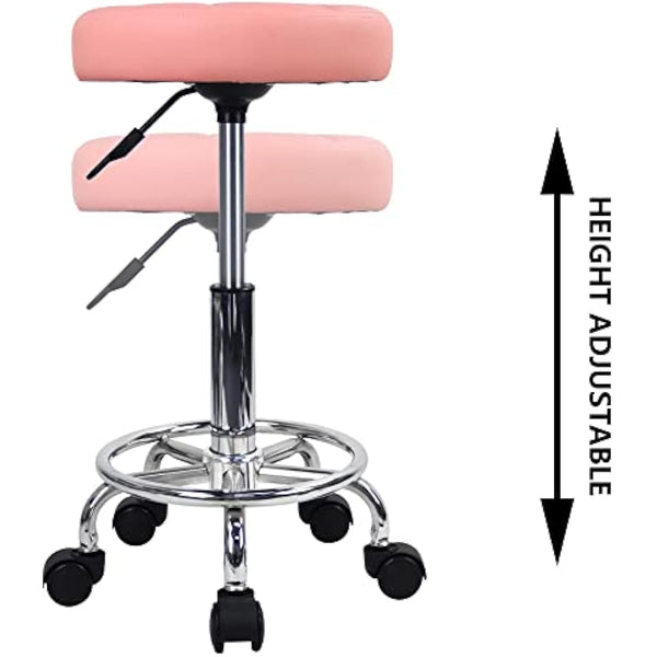 KKTONER Round Rolling Stool Chair PU Leather Height Adjustable Swivel Drafting Work SPA Shop Salon Stools with Wheels Office Chair Small (Pink)