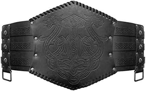 HiiFeuer Viking Embossed Waist Armor, Norse Faux Leather Wide Belt, Medieval Knight Corset Belt for LARP Costume
