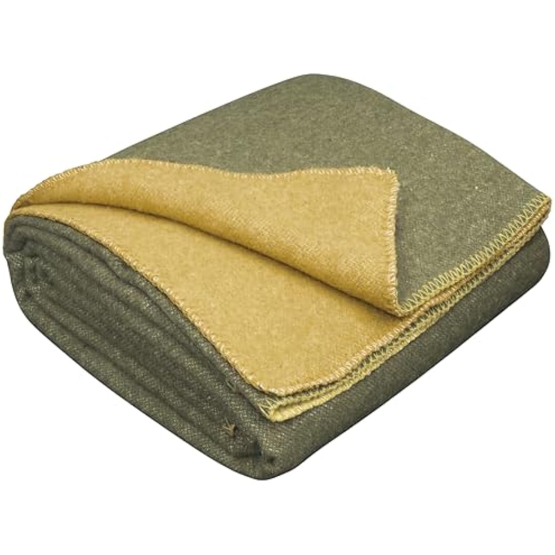LYHome Travel Blanket - Extra Warm Picnic Throw, Bed Camping Outdoor Wool Blankets, Cozy Soft Throws, Military Army and Garden Outside Use (59x84 in | 150x215 cm | Mustard - Olive Green Double-sided)
