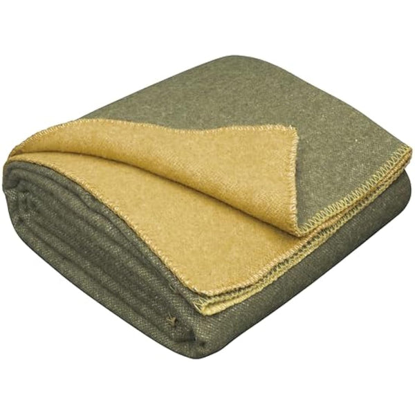 LYHome Travel Blanket - Extra Warm Picnic Throw, Bed Camping Outdoor Wool Blankets, Cozy Soft Throws, Military Army and Garden Outside Use (59x84 in | 150x215 cm | Mustard - Olive Green Double-sided)