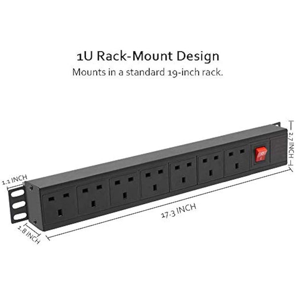 Extension Lead Power Strip, THOWALL 7 Way Extension Plug Sockets with Cable, Wall Mountable Power Socket, 13amp Power Distribution Unit Rack Mount with Mounting Brackets, Surge Protection,1,8M