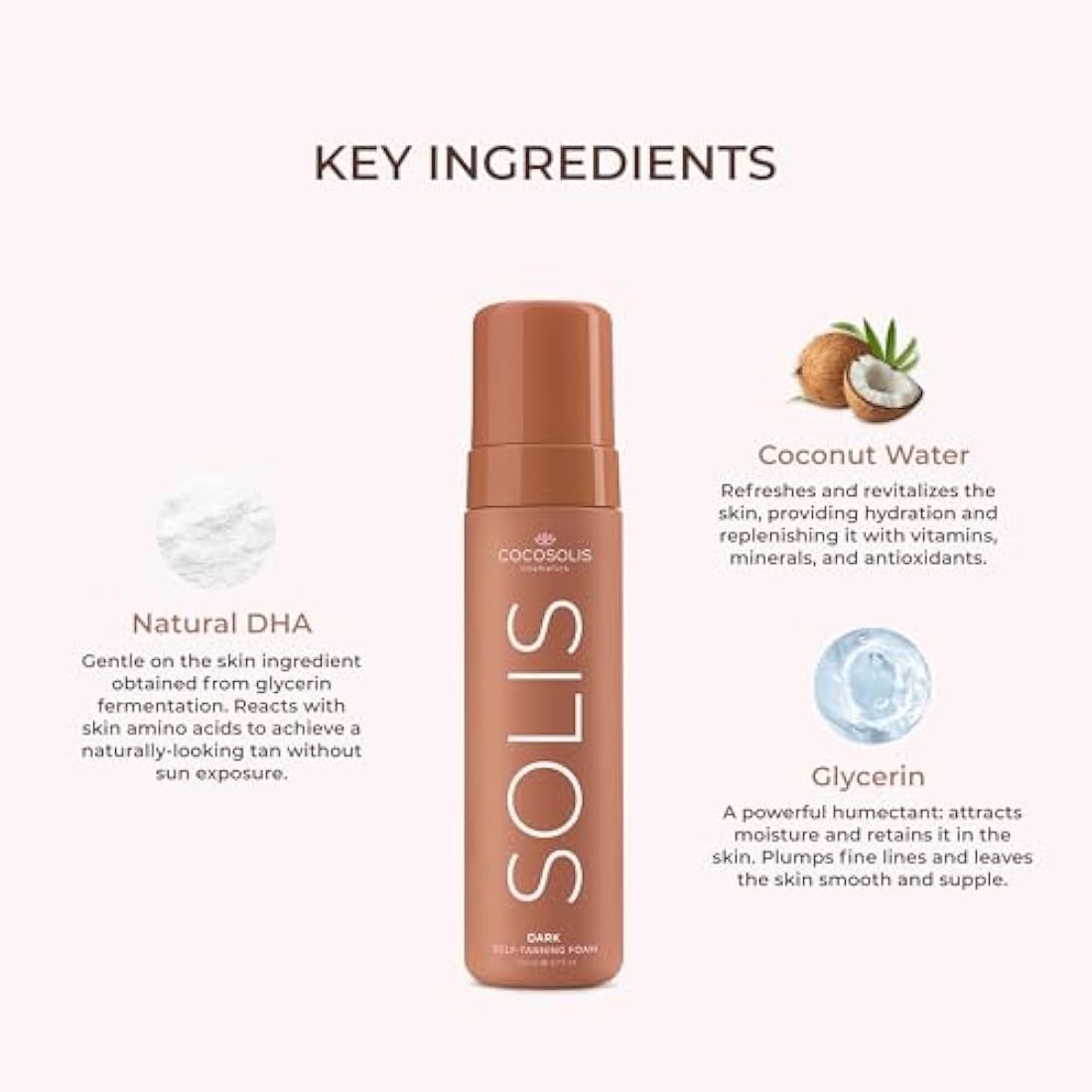 COCOSOLIS SOLIS Dark self-tanning lotion for face and body, mousse for a rich, natural and long-lasting tan, with plant-based DHA (200 ml)