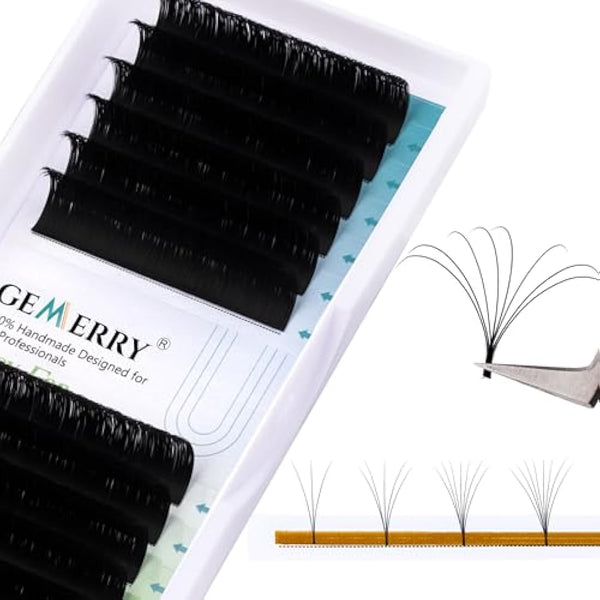 Easy Fan Lash Extensions 0.07mm 12mm D curl Russian Volume Noir Lash Tray Automatic Flowering Blooming Self Fanning Lashes 3D 4D 5D 6D 8D Long Individual Volume Lashes Gemerry Lash(0.07-d curl-12mm)